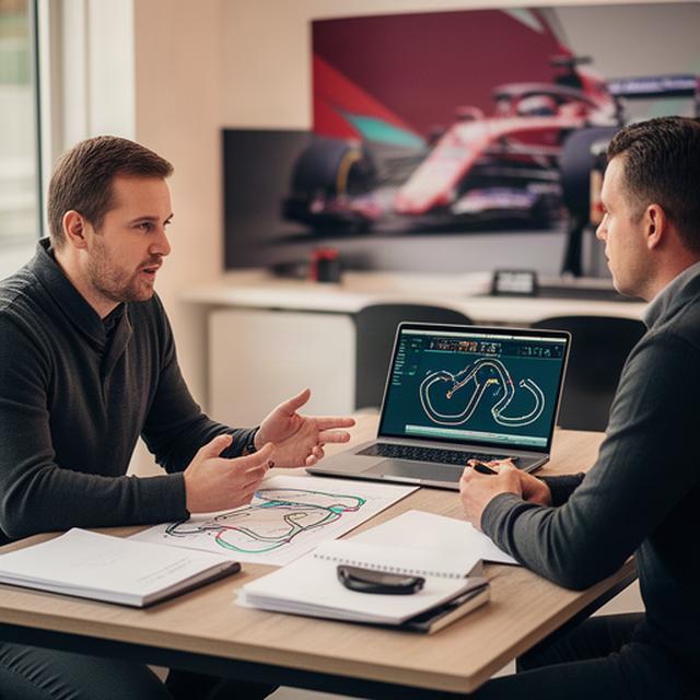 Formule 1-analist bespreekt een racestrategie aan een werktafel in Deventer